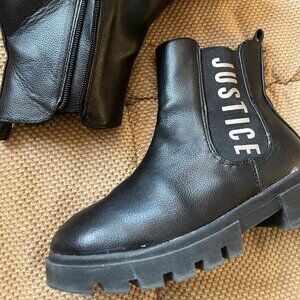 Girl's Justice size 3 Black Side Zip Up Fur Lined Boots‎ GUC